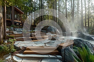 Marble Path to Serenity: A Sunlit Haven. Generative AI photo