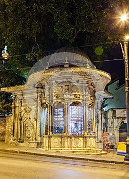 Marble pavilion at the entrance to the Zeynep Sultan Mosque photo