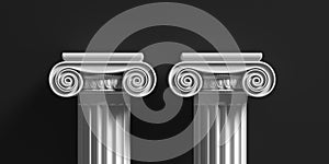 Marble pillars columns classic greek against black background. 3d illustration