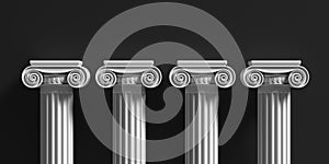 Marble pillars columns classic greek against black background. 3d illustration