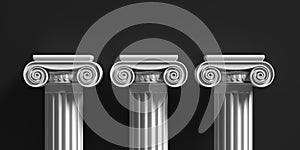 Marble pillars columns classic greek against black background. 3d illustration