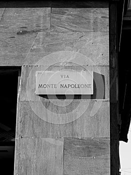 Marble plaque of the Via Monte Napoleone in Milan