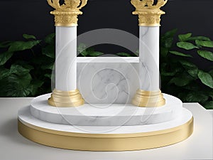 Marble podium for product display and presentation products. AI Generated