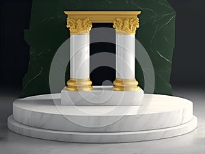 Marble podium for product display and presentation products. AI Generated