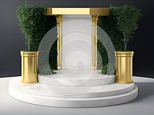 Marble podium for product display and presentation products. AI Generated