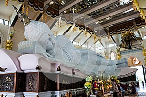 Marble of Reclining Buddha statue in Temple of watpaphukon, asia