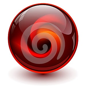 Marble red glass ball with redspiral shape inside, shiny sphere with interesting marble pattern