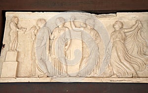 Marble relief in Roman Herculaneum, Italy