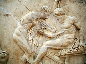 Marble relief showing the myth of Telephus, Pompeii, Italy