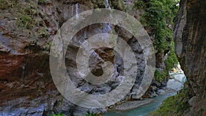 Marble river bank and deep valley with clear texture in Taroko National Park,