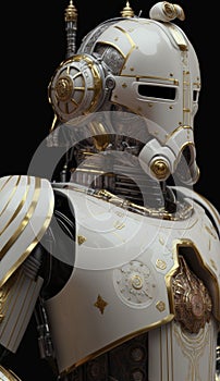 marble robot all white daft punk, fancy gold plated android robot photo