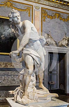 Marble sculpture David by Gian Lorenzo Bernini in Galleria Borghese, Rome