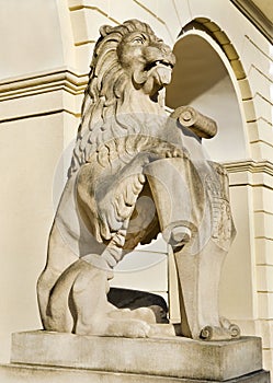 Marble sculpture - a lion in Lviv, Ukraine