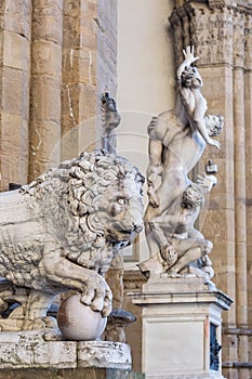 Marble sculpture of the Medici lion. Florence, Italy