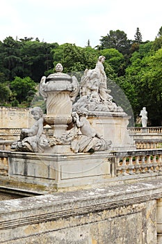 Marble sculptures, Jardins de la Fontaine, NÃ®mes, France