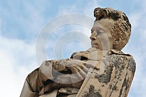 Marble scuplture of poet Giacomo Leopardi in Recanati