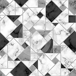 Marble seamless pattern. Repeating white and black marble texture. Geometry floor. Mosaic background for design home print. Repeat