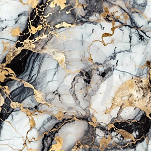 Marble seamless pattern, repetition texture background of natural granite white, black and gold color, great for ceramic tiles.