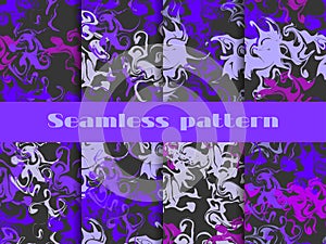 Marble seamless pattern set. Marbled paper watercolor. Drawing on the water. Grunge textures. Mixture of paints. Vector