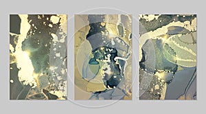 Marble set of gold, green, blue and turquoise backgrounds with texture