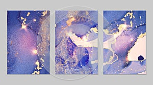 Marble set of gold, purple and light blue backgrounds with texture