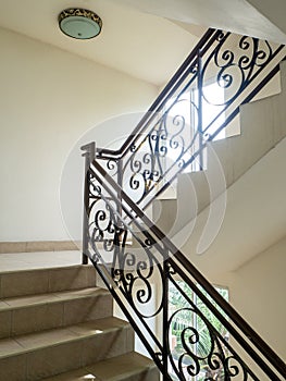 Marble staircase with stairs in luxury hall