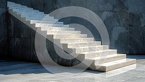 Marble stairs against a textured concrete wall, bathed in natural sunlight creating a play of light and shadow