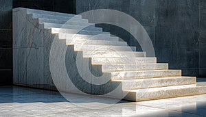 Marble stairs against a textured concrete wall, bathed in natural sunlight creating a play of light and shadow