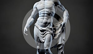 Marble statue of body of an ancient Greek god zeus on plain black background. Generative AI