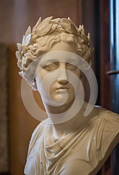 Marble statue bust with laurel