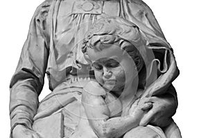 Marble statue a child with her mother