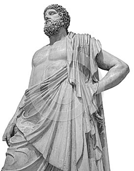 Marble statue of greek god Zeus isolated on white background. Antique sculpture of man with beard