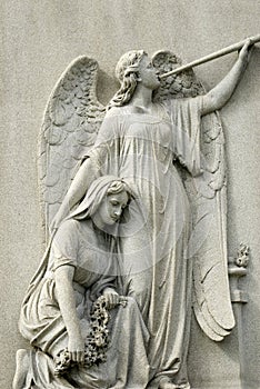 Marble Statue of Mourning Woman and Angel