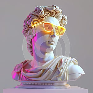 Marble statue of a rich Greek god with sunglasses