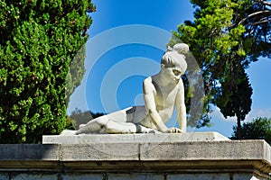 Marble Statue of Small Girl, Garden of Heroes, Messolonghi, Greece