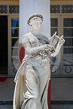 Marble statue of Terpsichore in the Courtyard of the Muses, Achilleion Palace, Corfu, Greece