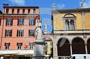 A marble statue to a famous Italian poet Dante Alighieri erected in the city square of Verona