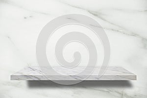 Marble stone shelf grunge texture background on marble wall for product showing.