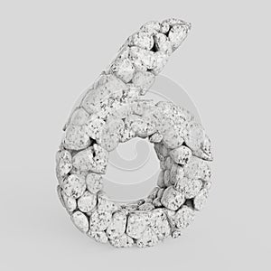 Marble Stones Sculpture Forming The Number 6 on a White Background