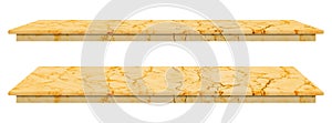 Marble table, counter top gold surface, Stone slab for display products isolated on white background have clipping path