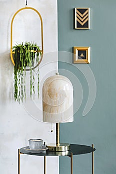 Marble table lamp in stylish living room.