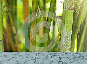 marble table with leaf tree bamboo background