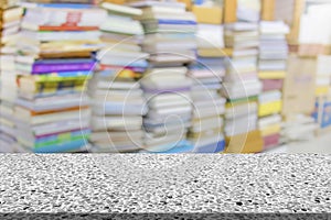 Marble table with library blur background