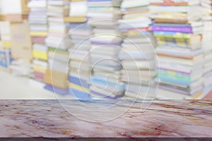 Marble table with library blur background