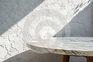 Marble table with stucco wall