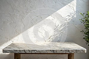 Marble table with stucco wall