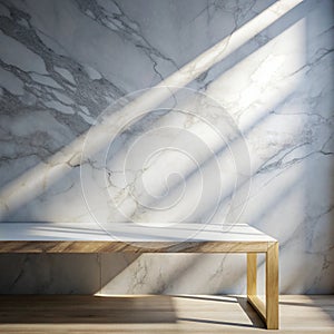 Marble Table with White Stucco Wall Texture