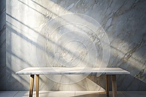Marble Table with White Stucco Wall Texture