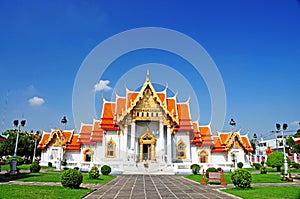 Marble Temple in Thailand with one man