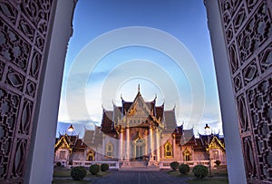 Marble Temple (Wat Benchamabophit Dusitvanaram), major tourist attraction, Bangkok, Thailand.